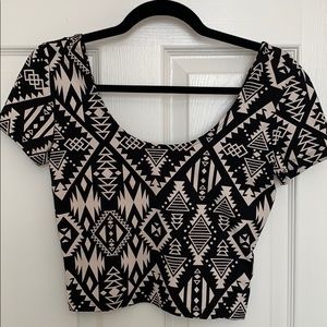 PINK Black and Cream Aztec Print Cropped Shirt